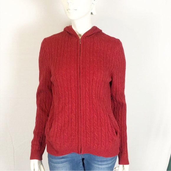 L.L. Bean Tops - ❤️ Vintage L.L. Bean Red Lambswool Zip Hoodie | 90s Cable Knit | Size Small